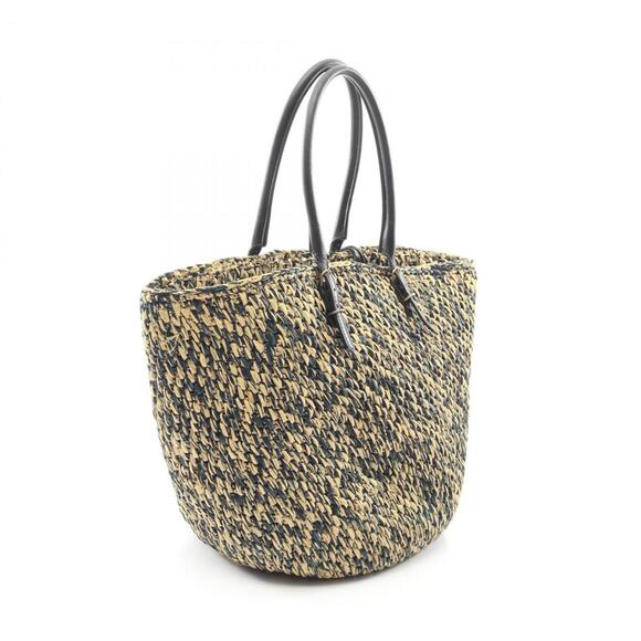 Balenciaga BALENCIAGA handbag, leather and raffia, women's, beige, navy, blac... - Picture 2 of 8